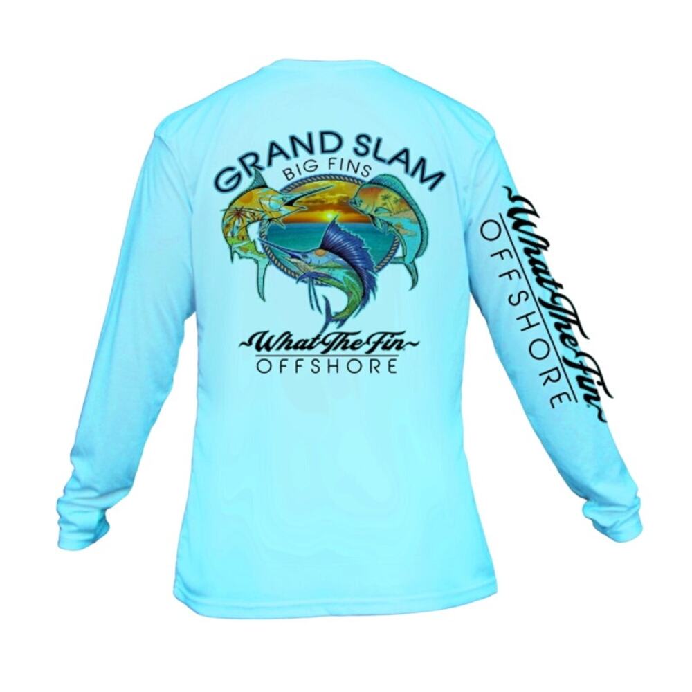 What The Fin? Unisex Offshore Grand Slam L/S T-Shirt in Blue, Size 3X